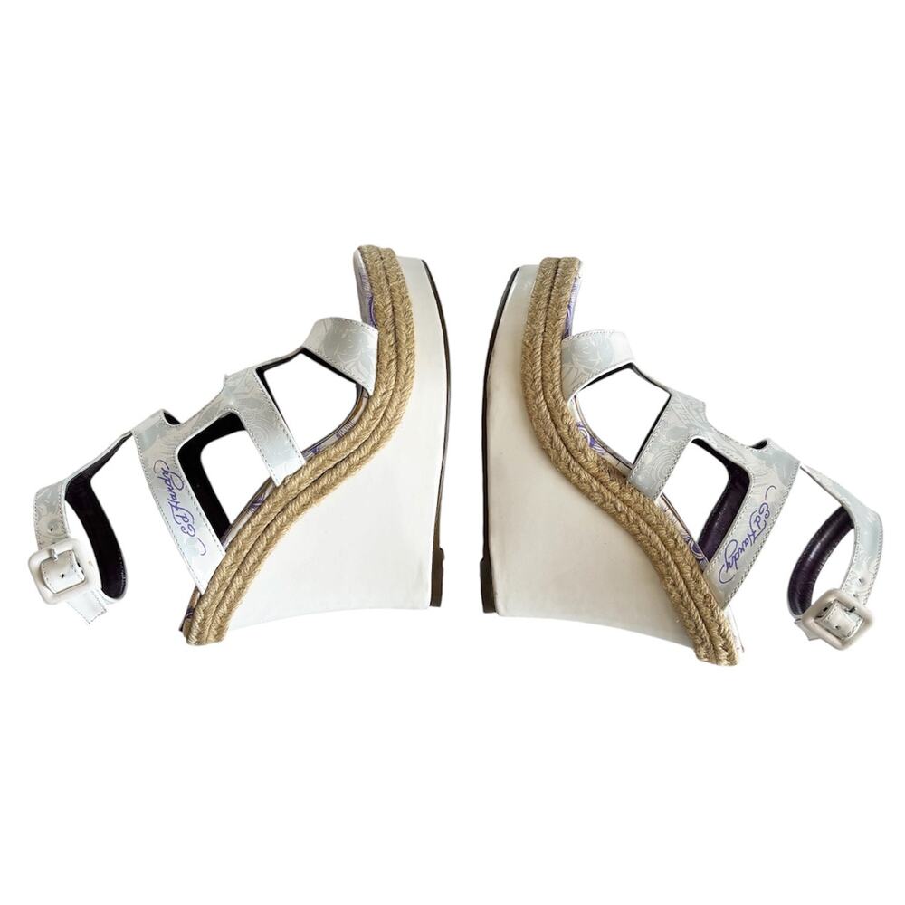 Ed Hardy Y2K La Jolla White Tattoo Print Wedge Cage Sandals Women’s Size 6 - Picture 4 of 9
